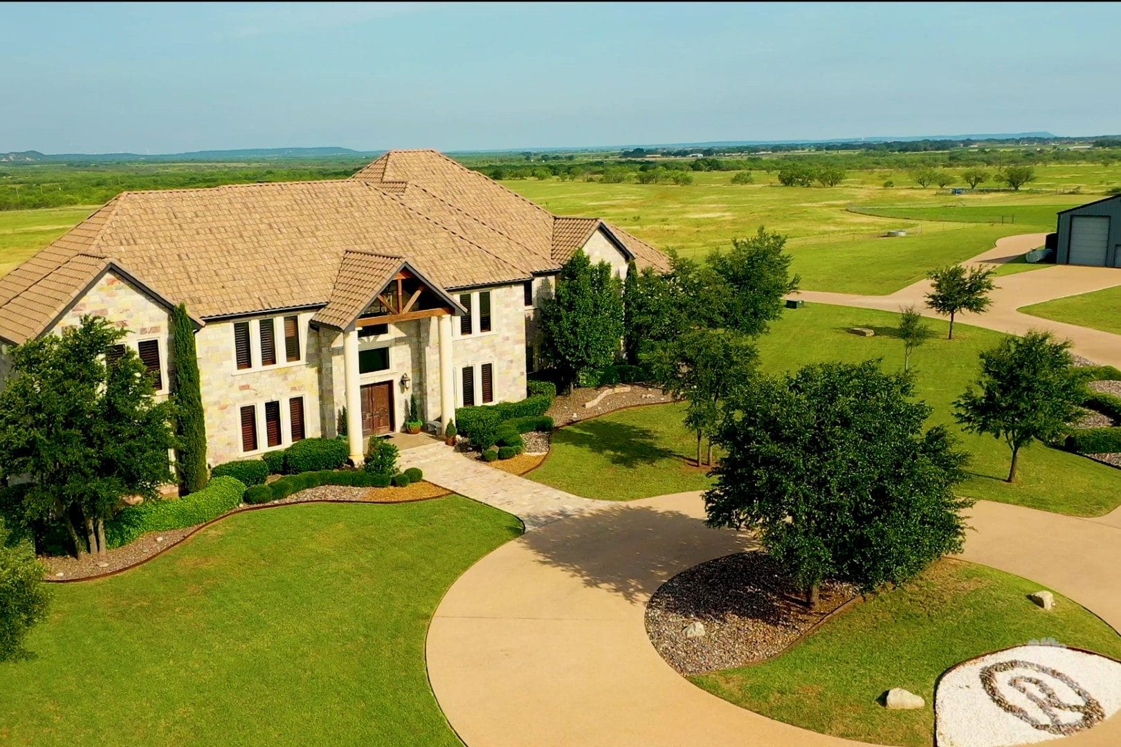 Aerial view of Rusted Oaks Estate front entrance